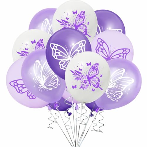 Yunchu Online 16 Stück Lila Schmetterling Ballons Geburtstagsdeko Mädchen Lila Deko Geburtstag Mädchen Schmetterling Geburtstag Party für Boho Party Dekoration Baby Shower Hochzeit Geburtstag Dusche von Yunchu Online