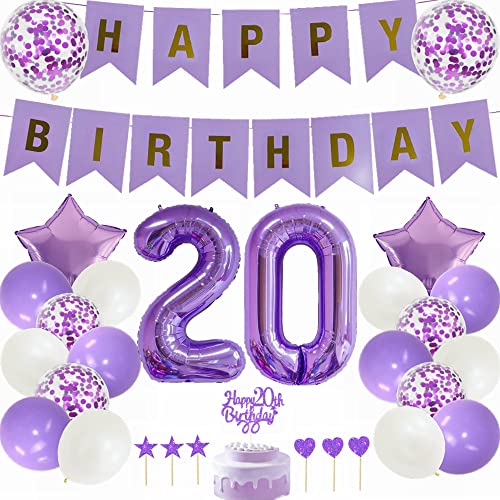 Yunchu Online 20. Geburtstag Dekoration Mädchen Lila Tortendeko Geburtstag Lila White Party Deko 20. Geburtstag Party Deko 20 Geburtstag Mädchen Junge Deko Geschenk 20 jahre Geburtstag Deko Ballon von Yunchu Online