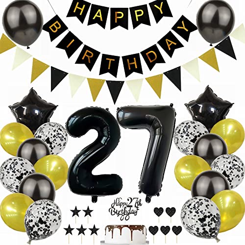 Yunchu Online Schwarz Gold 27. Geburtstag Dekoration Mann Frau 27. Geburtstag Schwarz Gold Party Deko Schwarz Tortendeko Geburtstag 27 Geburtstag Deko Geschenk 27 Geburtstag Deko Ballon von Yunchu Online