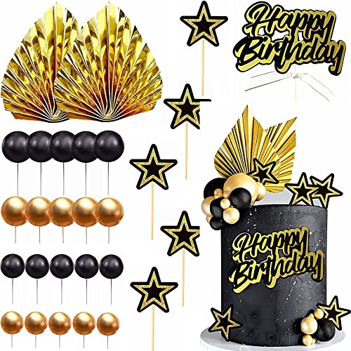 Yunchu Online 28 Stück Kuchen Dekoration Kugel Tortendeko Hochzeit Goldene Kugeln Geburtstag Kuchen Dekoration Kugel Kugeln Kuchen Deko Hochzeit Cupcake Topper für Geburtstag Hochzeit(Schwarz/Gold) von Yunchu Online