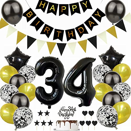 Yunchu Online Schwarz Gold 34. Geburtstag Dekoration Mann Frau 34. Geburtstag Schwarz Gold Party Deko Schwarz Tortendeko Geburtstag 34 Geburtstag Deko Geschenk 34 Geburtstag Deko Ballon von Yunchu Online