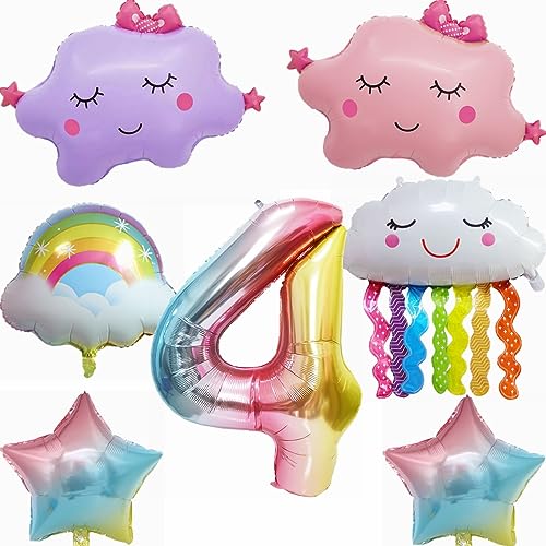 Yunchu Online 4. Regenbogen Geburtstagsdeko Set Geburtstagsdeko 4 Jahr Mädchen Folienballons zum 4. Geburtstag 4. Geburtstag Deko Regenbogen Quasten Ballon für Mädchen Geburtstag Deko von Yunchu Online