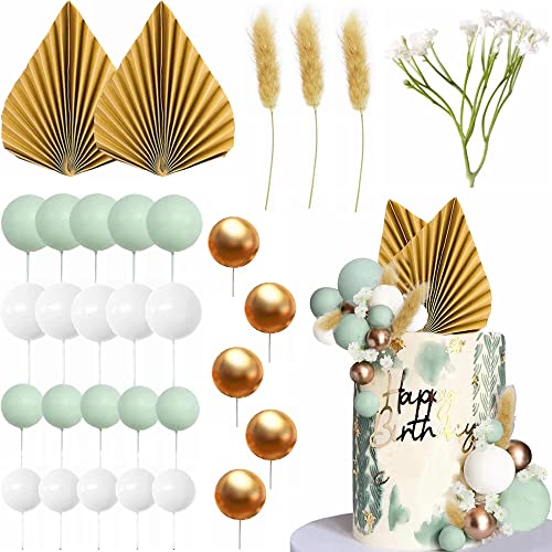 Yunchu Online 42 Stück Boho Tortenaufsatz Dekoration Geburtstag Kuchen Dekoration Kugel Blumen Golden Tortendeko Kugeln Tortendeko Kugeln Kuchen Deko Hochzeit Cupcake Topper für Geburtstag Babyparty von Yunchu Online