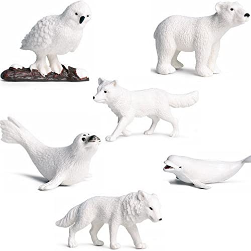 Yunchu Online 6 Pcs Meerestiere Spielzeug Arktischer Ozean Tiere Figuren Sea Animal Figure Toy mit Polarwolf Fuchs Robbe Beluga Schneeeule Eisbären Meeresleben Figuren Cupcake Kuchen Topper von Yunchu Online