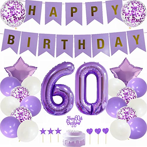 Yunchu Online 60. Geburtstag Dekoration Mann Frau Lila Tortendeko Geburtstag Lila White Party Deko 60. Geburtstag Party Deko 60 Geburtstag Mann Frau Deko Geschenk 60 jahre Geburtstag Deko Ballon von Yunchu Online