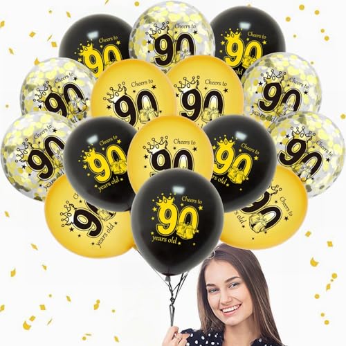 Yunchu Online 90. Geburtstag Luftballons 90 Geburtstag Dekoration Schwarz Gold Party Deko 90 jahre Geburtstag Deko 90 Jubiläum Geburtstagsparty Deko für 90 Geburtstag Mädchen Junge Deko Geschenk von Yunchu Online