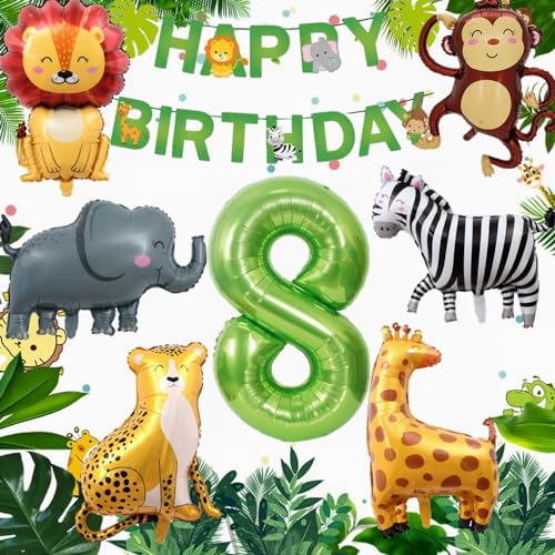 Yunchu Online Deko 8. Geburtstag 8 Jahr Dschungel Dekoration 8. Geburtstag Dekoration Junge Mädchen Dschungel Tiere Folienballons Luftballons 8. Geburtstag 8 Jahr Dschungel Geburtstag Dekoration von Yunchu Online