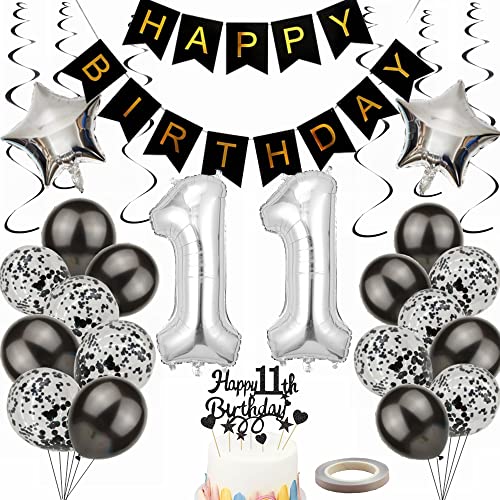 Yunchu Online Luftballon 11. Geburtstag Dekoration 11 Jahr Junge Mädchen Black and Silber Party Deko 11. Geburtstag Junge Party Deko 11 Geburtstag Mädchen Deko Geschenk 11 jahre Geburtstag deko Ballon von Yunchu Online