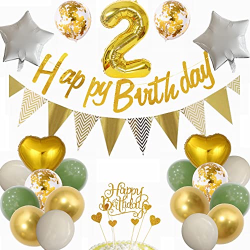 Yunchu Online Luftballon 2. Geburtstag Dekoration 2 Jahr Junge Mädchen Grün and Gold Party Deko 2. Geburtstag Junge Mädchen Party Deko 2 Geburtstag Mädchen Deko Geschenk 2 jahre Geburtstag deko Ballon von Yunchu Online