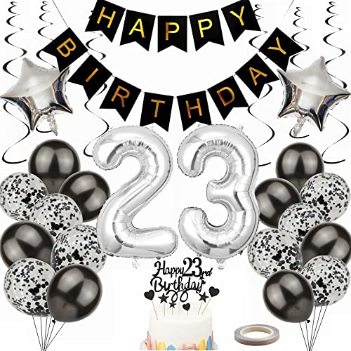 Yunchu Online Luftballon 23. Geburtstag Dekoration 23 Jahr Männer Frauen Black and Silber Party Deko 23. Geburtstag Männer Party Deko 23 Geburtstag Männer Deko Geschenk 23 jahre Geburtstag deko Ballon von Yunchu Online