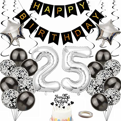 Yunchu Online Luftballon 25. Geburtstag Dekoration 25 Jahr Männer Frauen Black and Silber Party Deko 25. Geburtstag Männer Party Deko 25 Geburtstag Männer Deko Geschenk 25 jahre Geburtstag deko Ballon von Yunchu Online