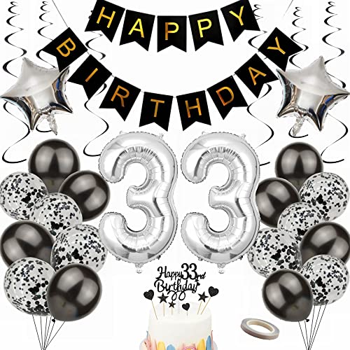 Yunchu Online Luftballon 33. Geburtstag Dekoration 33 Jahr Männer Frauen Black and Silber Party Deko 33. Geburtstag Männer Party Deko 33 Geburtstag Männer Deko Geschenk 33 jahre Geburtstag deko Ballon von Yunchu Online