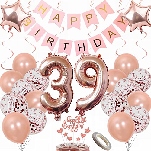 Yunchu Online Luftballon 39. Geburtstag Frauen Dekoration Rosegold Geburtstag Party Deko 39. Geburtstag Frauen Tortendeko 39 Geburtstag Frauen Deko Geschenk 39. Geburtstag Dekoration Ballon von Yunchu Online