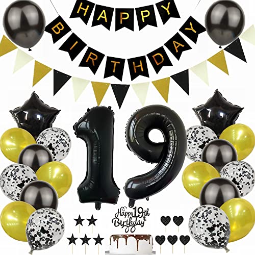 Yunchu Online Schwarz Gold 19. Geburtstag Dekoration Mann Frau 19. Geburtstag Schwarz Gold Party Deko Schwarz Tortendeko Geburtstag 19 Geburtstag Deko Geschenk 19 Geburtstag Deko Ballon von Yunchu Online