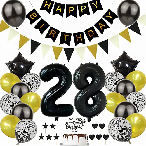 Yunchu Online Schwarz Gold 28. Geburtstag Dekoration Mann Frau 28. Geburtstag Schwarz Gold Party Deko Schwarz Tortendeko Geburtstag 28 Geburtstag Deko Geschenk 28 Geburtstag Deko Ballon von Yunchu Online