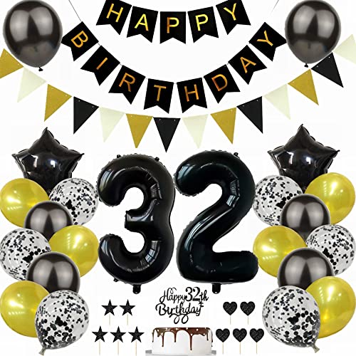 Yunchu Online Schwarz Gold 32. Geburtstag Dekoration Mann Frau 32. Geburtstag Schwarz Gold Party Deko Schwarz Tortendeko Geburtstag 32 Geburtstag Deko Geschenk 32 Geburtstag Deko Ballon von Yunchu Online