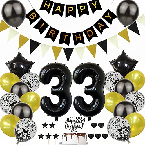 Yunchu Online Schwarz Gold 33. Geburtstag Dekoration Mann Frau 33. Geburtstag Schwarz Gold Party Deko Schwarz Tortendeko Geburtstag 33 Geburtstag Deko Geschenk 33 Geburtstag Deko Ballon von Yunchu Online