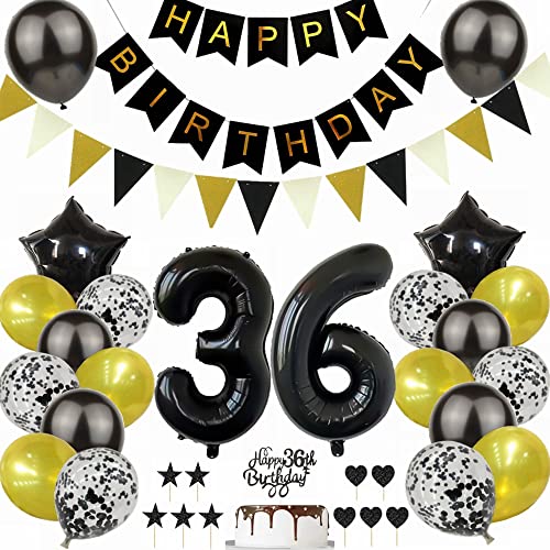 Yunchu Online Schwarz Gold 36. Geburtstag Dekoration Mann Frau 36. Geburtstag Schwarz Gold Party Deko Schwarz Tortendeko Geburtstag 36 Geburtstag Deko Geschenk 36 Geburtstag Deko Ballon von Yunchu Online