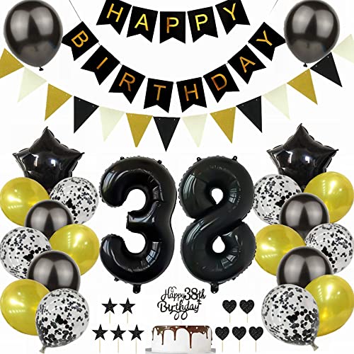 Yunchu Online Schwarz Gold 38. Geburtstag Dekoration Mann Frau 38. Geburtstag Schwarz Gold Party Deko Schwarz Tortendeko Geburtstag 38 Geburtstag Deko Geschenk 38 Geburtstag Deko Ballon von Yunchu Online