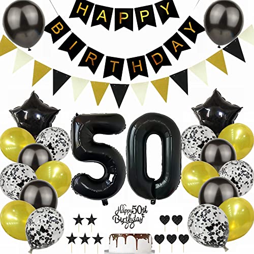 Yunchu Online Schwarz Gold 50. Geburtstag Dekoration Mann Frau 50. Geburtstag Schwarz Gold Party Deko Schwarz Tortendeko Geburtstag 50 Geburtstag Deko Geschenk 50 Geburtstag Deko Ballon von Yunchu Online