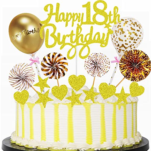 Yunchu Online Tortendeko 18. Geburtstag Mädchen Jungen Happy 18th Birthday Cake Topper Gold Kuchen Topper 18 jahre Junge Mädchen Kuchendeko 18. Geburtstag Tortendeko für 18. Geburtstag Cupcake Toppers von Yunchu Online