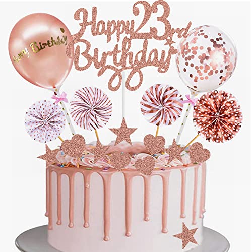 Yunchu Online Tortendeko 23. Geburtstag Frau Happy 23th Birthday Cake Topper Roségold Kuchen Topper 23 jahre Frau Kuchendeko 23. Geburtstag Tortendeko für 23. Geburtstag Cupcake Toppers von Yunchu Online