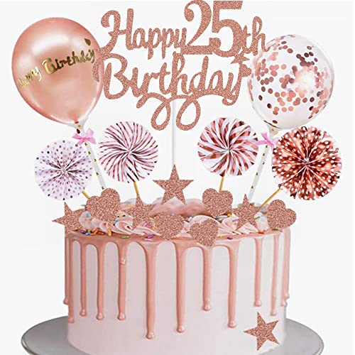 Yunchu Online Tortendeko 25. Geburtstag Frau Happy 25th Birthday Cake Topper Roségold Kuchen Topper 25 jahre Frau Kuchendeko 25. Geburtstag Tortendeko für 25. Geburtstag Cupcake Toppers von Yunchu Online