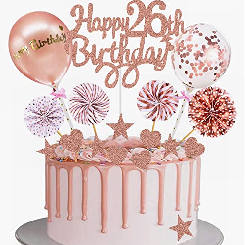 Yunchu Online Tortendeko 26. Geburtstag Frau Happy 26th Birthday Cake Topper Roségold Kuchen Topper 26 jahre Frau Kuchendeko 26. Geburtstag Tortendeko für 26. Geburtstag Cupcake Toppers von Yunchu Online