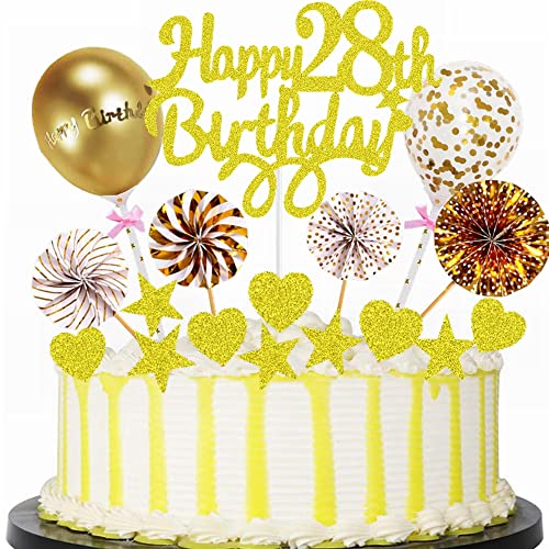 Yunchu Online Tortendeko 28. Geburtstag Mann Frau Happy 28th Birthday Cake Topper Gold Kuchen Topper 28 jahre Mann Frau Kuchendeko 28. Geburtstag Tortendeko für 28. Geburtstag Cupcake Toppers von Yunchu Online