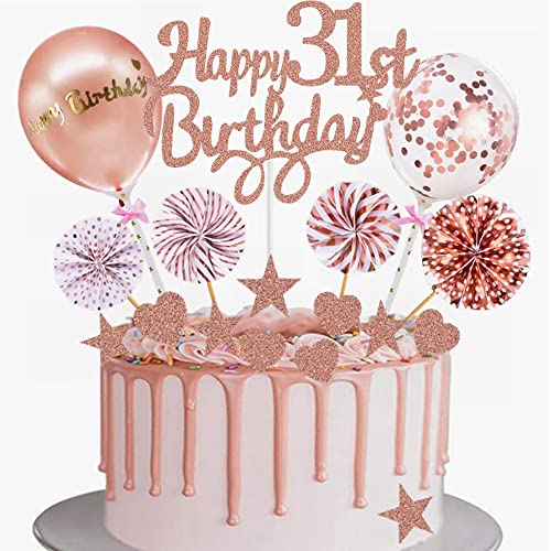 Yunchu Online Tortendeko 31. Geburtstag Frau Happy 31th Birthday Cake Topper Roségold Kuchen Topper 31 jahre Frau Kuchendeko 31. Geburtstag Tortendeko für 31. Geburtstag Cupcake Toppers von Yunchu Online