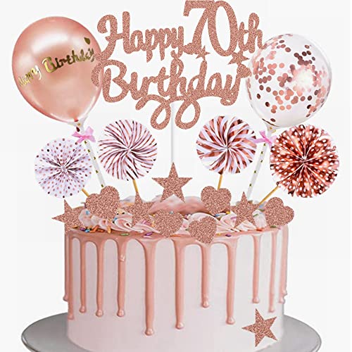 Yunchu Online Tortendeko 70. Geburtstag Frau Happy 70th Birthday Cake Topper Roségold Kuchen Topper 70 jahre Frau Kuchendeko 70. Geburtstag Tortendeko für 70. Geburtstag Cupcake Toppers von Yunchu Online