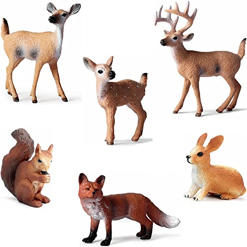 Yunchu Online Woodland Tiere Figuren Mini Tiere Spielzeug Set Wald Tierfiguren Realistisches Tiere Spielzeug mit Hirsch Familie Fuchs Kaninchen Eichhörnchen für Wald Kuchen Topper Party Deko von Yunchu Online