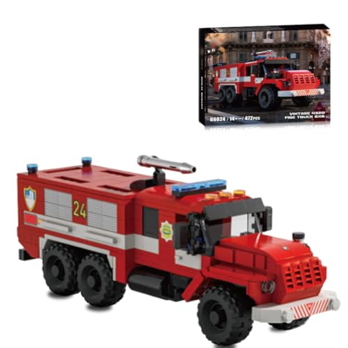 Yunigzmy Feuerwehrauto Bausteine für Vintage 4320 Fire Truck 6X6, 472 Klemmbausteine Stadtrettungsfahrzeug Modellbausatz, MOC Hilfe Auto Bausatz Geschenke Spielzeug für Erwachsene Kinder von Yunigzmy