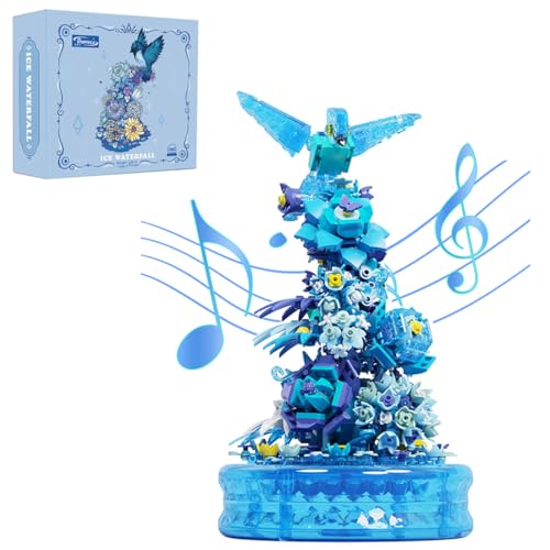 Yunigzmy Ice Waterfall Music Baustein Set Mit Licht, Mini Bausteine Tiere, BAU-Display-Set für Heimdekoration, Ideen, Geschenk, Bauspielzeug (Blau) von Yunigzmy