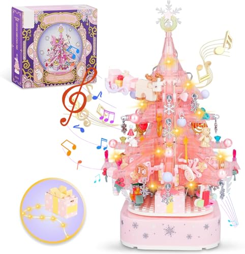 Yunigzmy Ice Waterfall Music Baustein Set Mit Licht, Mini Bausteine Tiere, BAU-Display-Set für Heimdekoration, Ideen, Geschenk, Bauspielzeug (Rosa) von Yunigzmy