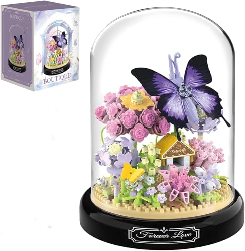 Yunigzmy Schmetterlings Blumenstrauß Baustein Set, Mini Bausteine Tiere, DIY-Insektenblumen, Botanische Sammlung, BAU-Display-Set für Heimdekoration, Ideen, Geschenk, Bauspielzeug von Yunigzmy