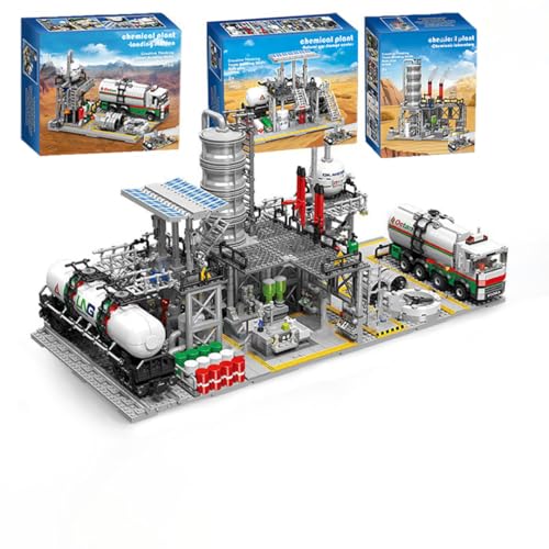 Yunigzmy Technik City Chemiefabrik Modellbausatz, 2142 Teile Bausteinmodell, inkl Erdgasspeicher, Labore, Transportstationen Modell, Fabrik Bausteine Set (3 in 1) von Yunigzmy