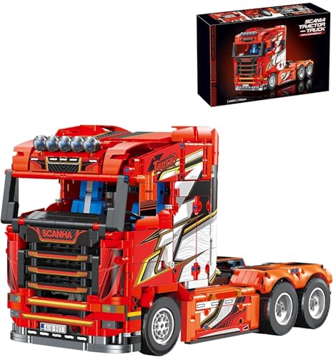 Yunigzmy Technik LKW Bausteine für Scania Tractor Truck, 1708 Klemmbausteine LKW Modellbausatz, MOC LKW Bausatz Geschenke Spielzeug für Erwachsene Kinder von Yunigzmy