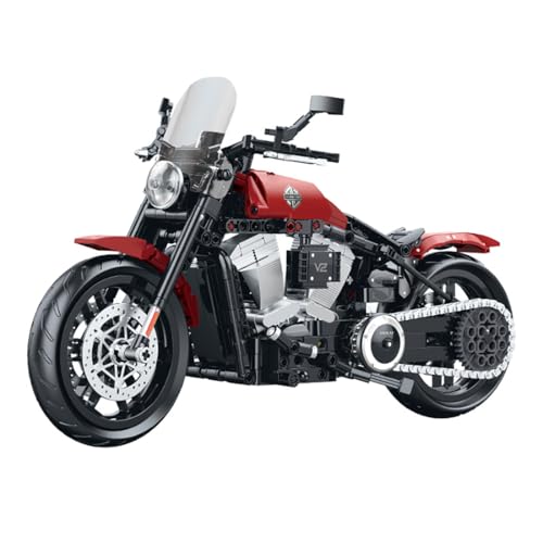 Yunigzmy Technik Motorrad Bausteine für Harley Davidson, 508 Klemmbausteine Motorrad Modellbausatz, MOC Supermotorrad Bausatz Geschenke Spielzeug für Erwachsene Kinder (Rot) von Yunigzmy