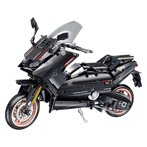 Yunigzmy Technik Motorrad Bausteine für T-MAX schwarzes, 1282 Klemmbausteine Motorrad Modellbausatz, MOC Supermotorrad Bausatz Geschenke Spielzeug für Erwachsene Kinder von Yunigzmy