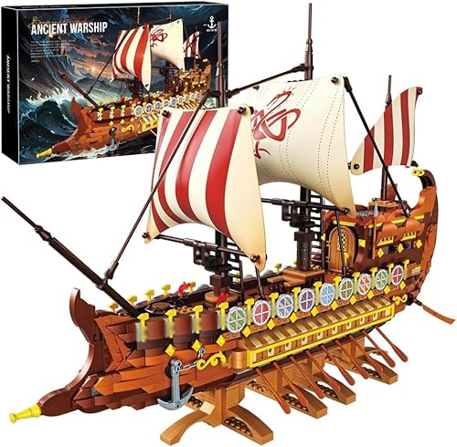 Yunigzmy Technik Piratenschiff Bausteine für Viking Warship, 2073 Klemmbausteine Segelschiff Modellbausatz, MOC Cruise Liner Bausatz Geschenke Spielzeug für Erwachsene Kinder von Yunigzmy