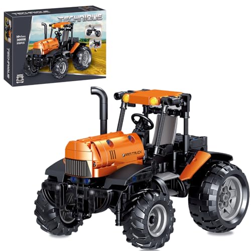 Yunigzmy Traktor Spielzeugbaustein Set, 372 teiliges Bausteinset mit Baufahrzeugen, Simulation klassischer Traktoren, Geschenk für Kinder und Erwachsene (orange) von Yunigzmy