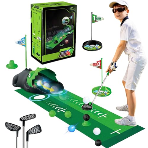 Minigolf für Zuhause,Minigolf Set Spielzeug für Kinder,18PCS Indoor Outdoor Golfkoffer Spiel Set mit 3 Bunten Golfschläger,8 Bälle,Mini Golf Set Outdoor Spielzeug,Putting Matte Spielzeug für Jungen von Yunlaishaocer