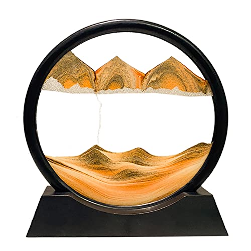 Yuomiker Dynamisch 3D Sandbilder zum Drehen, Fließende Sandmalerei runder Glas Rahmen, Bewegtes Sandbild Natürliche Landschaft, Entspannende Dekoration für Büro Heim Desktop-Kunst (Gelb, 12") von Yuomiker