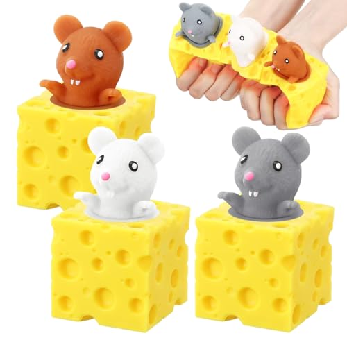 Yuqilin 3 Stücke Käse Mäuse Tassen Tier Anti Stress Spielzeug, Stressabbau Spielzeug, Simulation Mäuse Fidget Toys, Quetschspielzeug Mäuse Stressball Zappelspielzeug Hilft Stress Abzubauen von Yuqilin