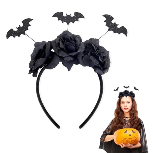 Yuqilin Fledermaus Haarreif, Schwarz Rose Haarreifen, Exquisit Halloween Kopfschmuck, Dunkle Serie Halloween Zubehör, Universal Halloween Haarschmuck, Geeignet für Erwachsene und Kinder (Schwarz) von Yuqilin