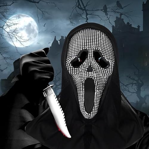 Yuqilin Horror Maske,Halloween Masken Scream Maske Scary Mask Ghost Maske Halloween Schreiendes Gespenst Geistermaske mit Diamanten Geist Scream Mask,für Halloween Themenpartys von Yuqilin