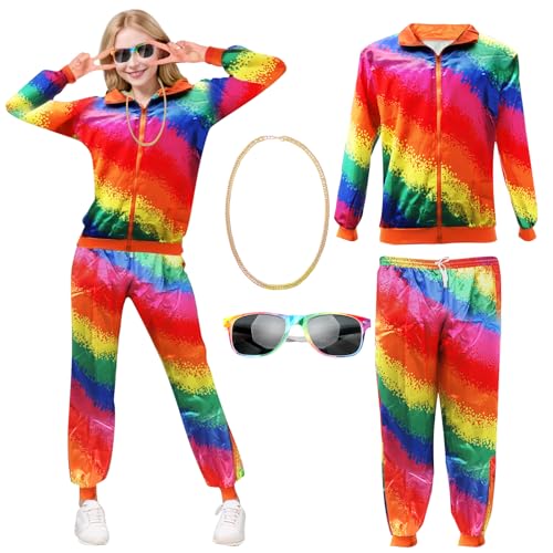 Yuragim 80s 90s Outfit Herren Damen, Kostüm 80s Tracksuit Disco Jacke und Hose, 80er Accessoire Faschingskostüme Mottoparty 80er 90er Jahre Kleidung Herren Damen Disco Outfits Paare Karneval Party,XXL von Yuragim