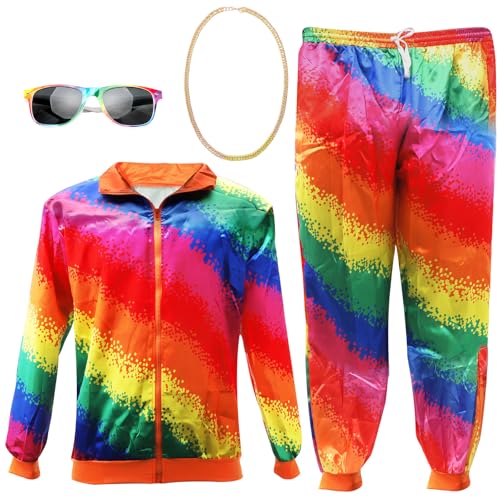 Yuragim 80s 90s Outfit Herren Damen, Kostüm 80s Tracksuit Disco Jacke und Hose, 80er Accessoire Faschingskostüme Mottoparty 80er 90er Jahre Kleidung Herren Damen Disco Outfits Paare Karneval Party (L) von Yuragim