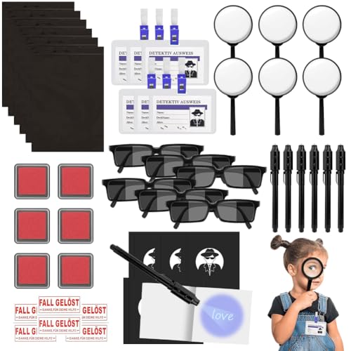 Detektiv Set Kinder, 48stk Detektiv Kindergeburtstag Mitgebsel mit UV Stift Notizbuch Detektivausweis Lupen Agentenbrille Fingerabdruck Stempelkissen & Papiertüten, Detective Gastgeschenk Give Aways Detektiv Set Kinder, 48stk Detektiv Kindergeburtstag Mitgebsel mit UV Stift Notizbuch Detektivausweis Lupen Agentenbrille Fingerabdruck Stempelkissen & Papiertüten, Detective Gastgeschenk Give Aways von Yuragim